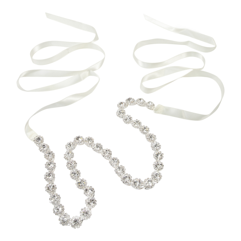 BBB19 Belt made of soft ivory satin ribbon with diamante.