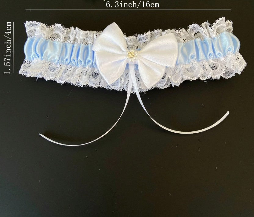 BBG24 White lace with blue satin ribbon. White satin bow