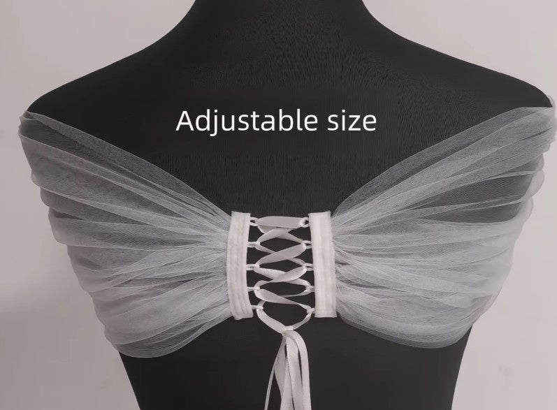 BBGV81BW white soft tulle off shoulder bolero