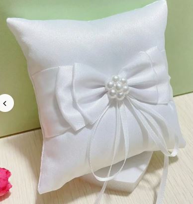 BBRP11  White satin. Large satin ribbon. Wedding Ring Pillow/ carrier 10 x 10.