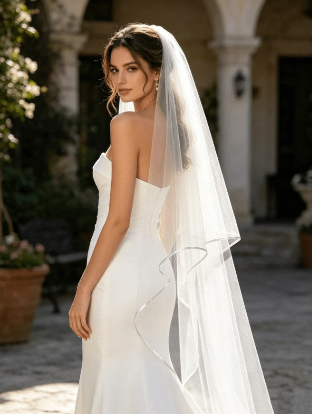 BBV180 double layer veil with satin trim. 2m