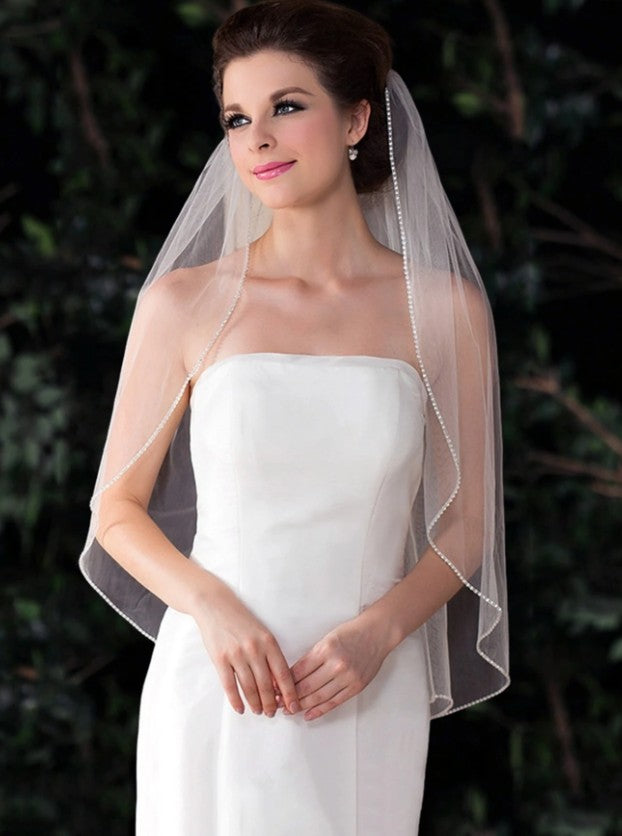 BBV3 single layer rhinestone edge fingertip veil 90cm