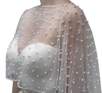 BBV73 Elegant off white and pearls short cape