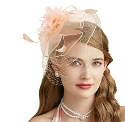 FAC1002CH Classic, champagne fascinator with birdcage net.
