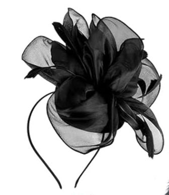 FAC1006B Classic, black organza fascinator with birdcage net