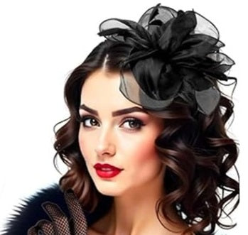 FAC1006B Classic, black organza fascinator with birdcage net
