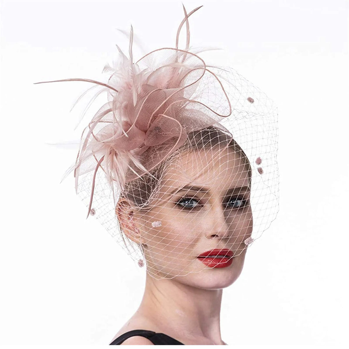 FAC700B Classic, blush fascinator with feather detail Bridal & Ball