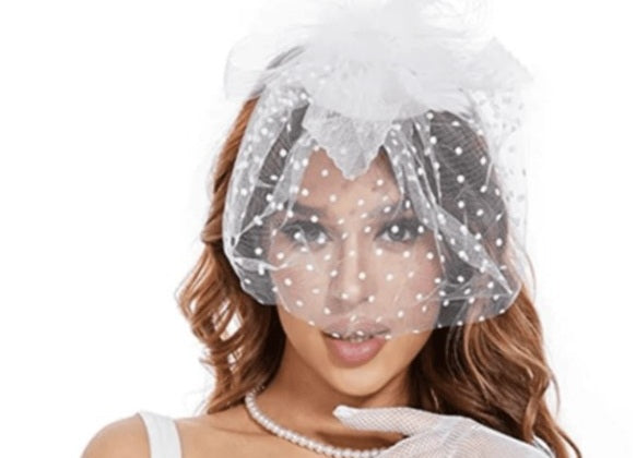 FAC1015W Classic, white fascinator with net