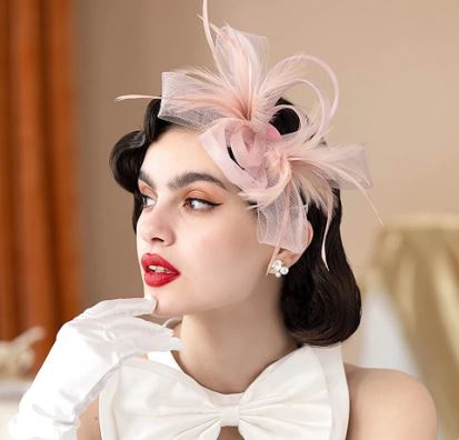 FAC901B Classic, blush fascinator with beautiful feather detail.