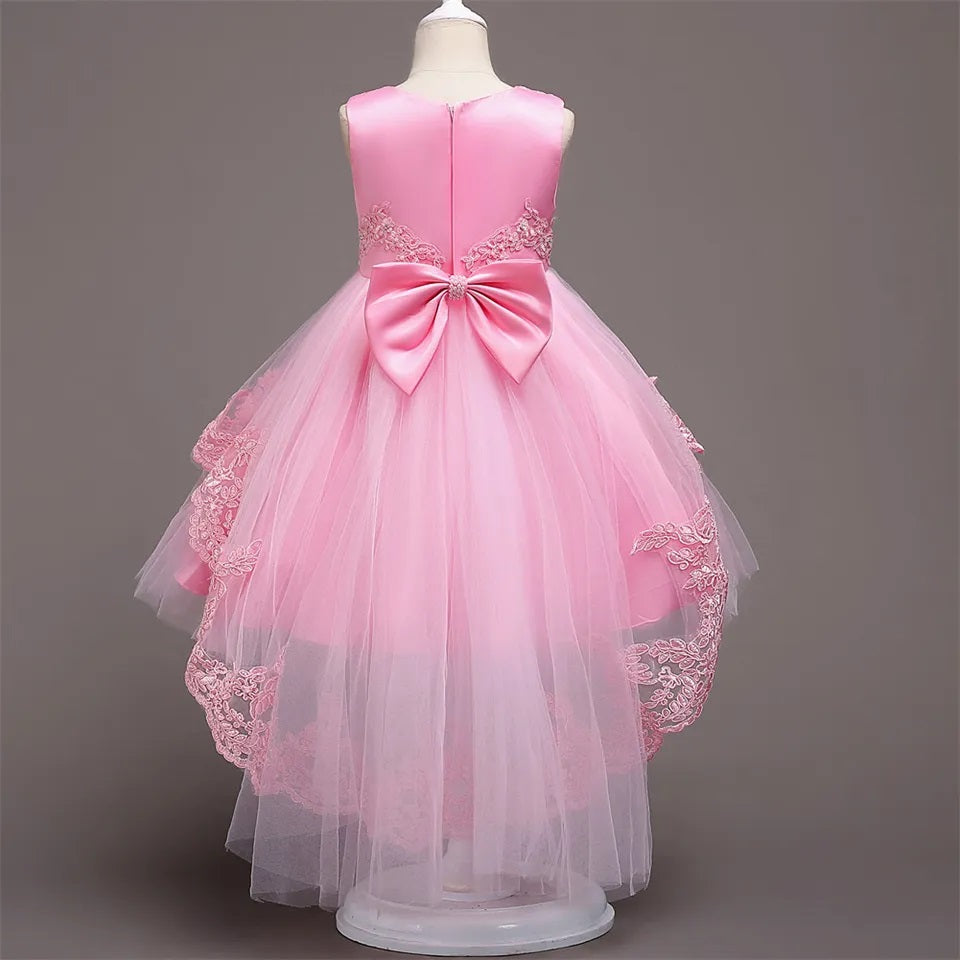 G20275. Pink high-low tulle and lace princess. Girls party dress. Age 8.
