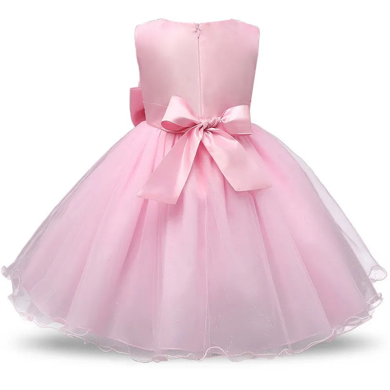 G20276. Pink flowers and sparkle tulle flower girl, party dress. Age 7