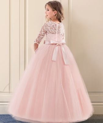 G20277. Lavender, 3/4 sleeve, lace bodice, tulle flower girl, party dress. Age 10