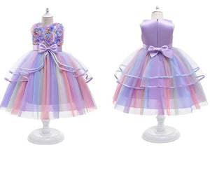 G20292 Lavender rainbow flower girl, party dress. Age 9