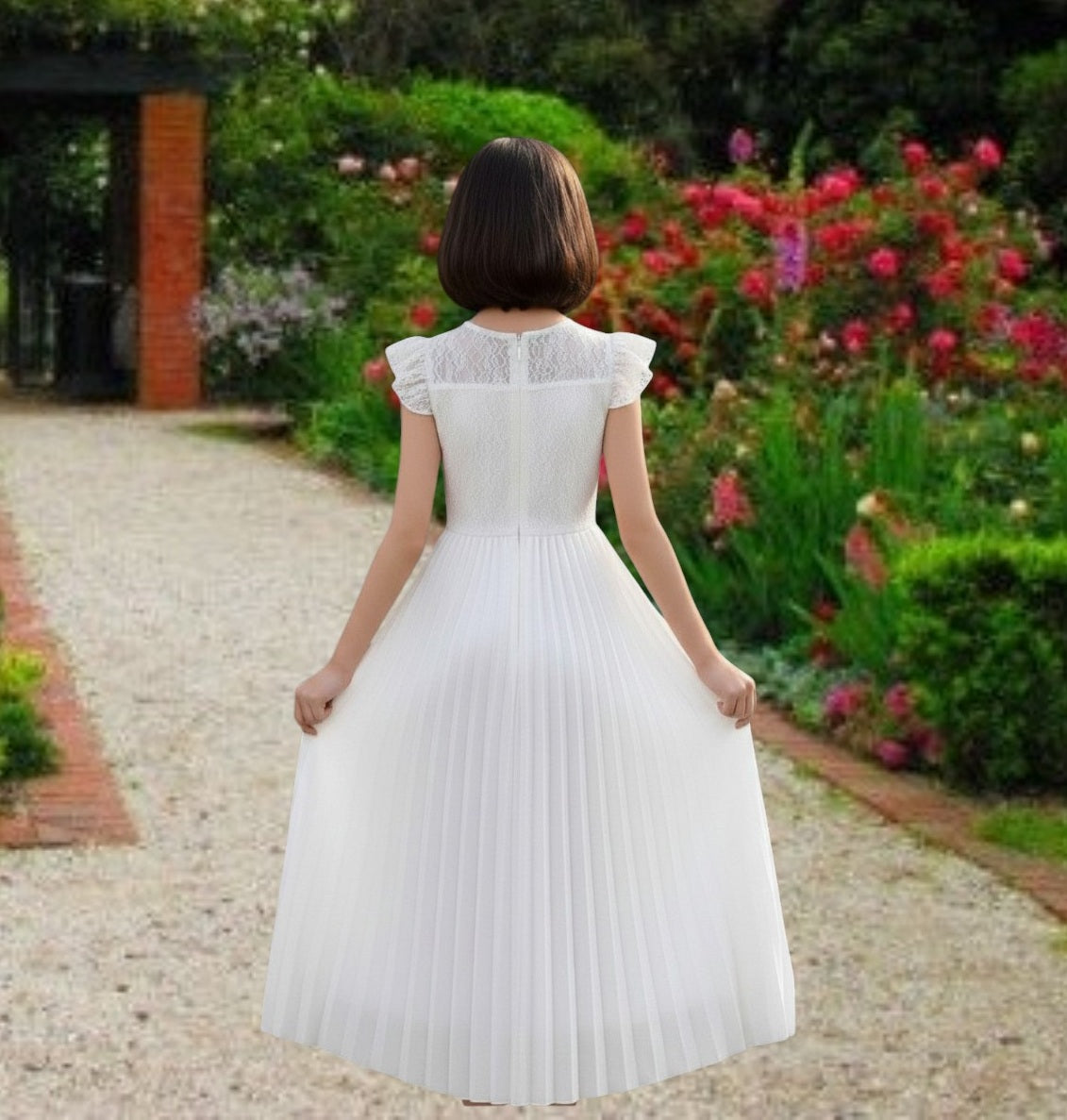 G20340 White lace and chiffon flower girl/ party dress.
