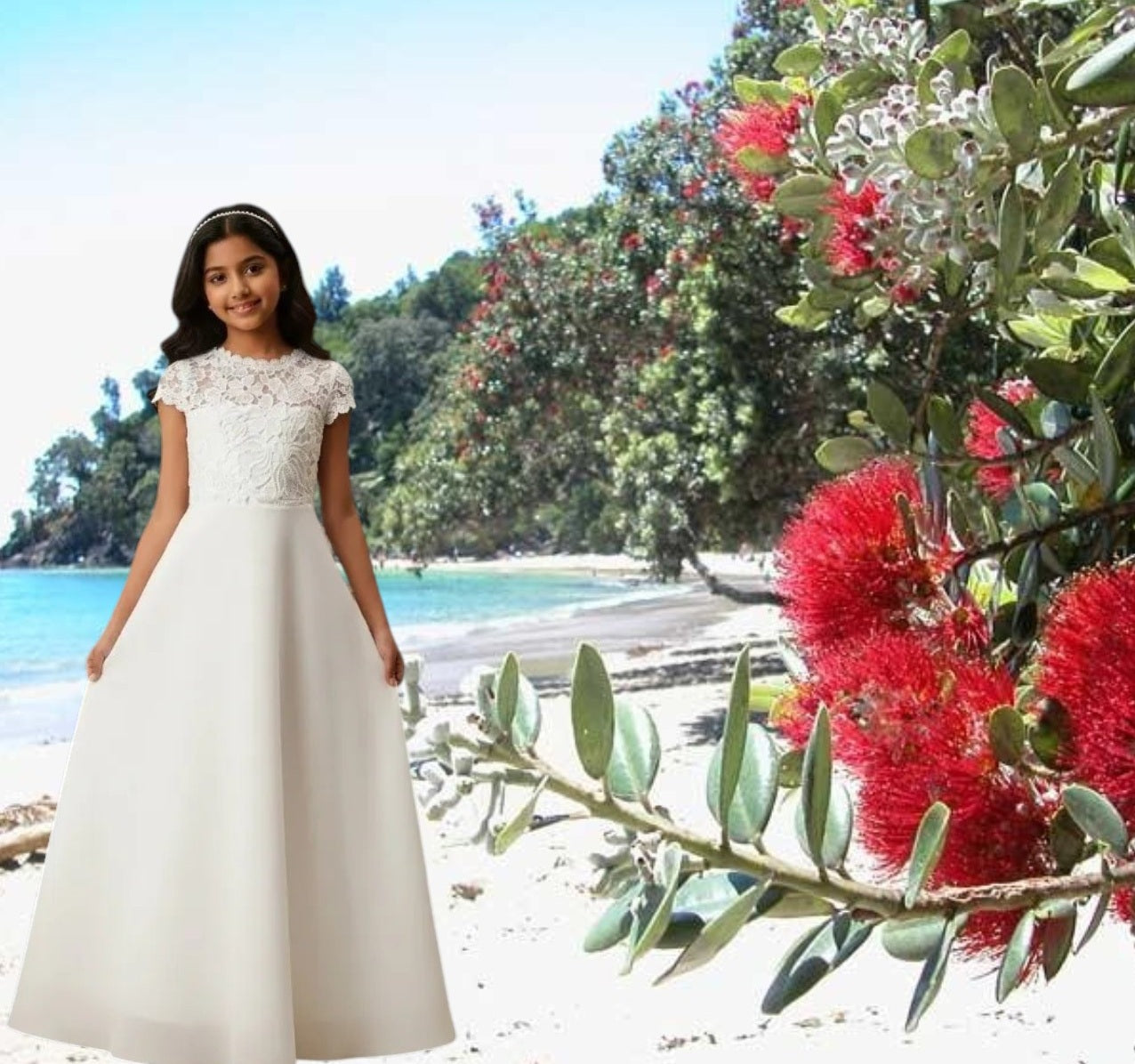 G20341 Off white chiffon communion or party dress.