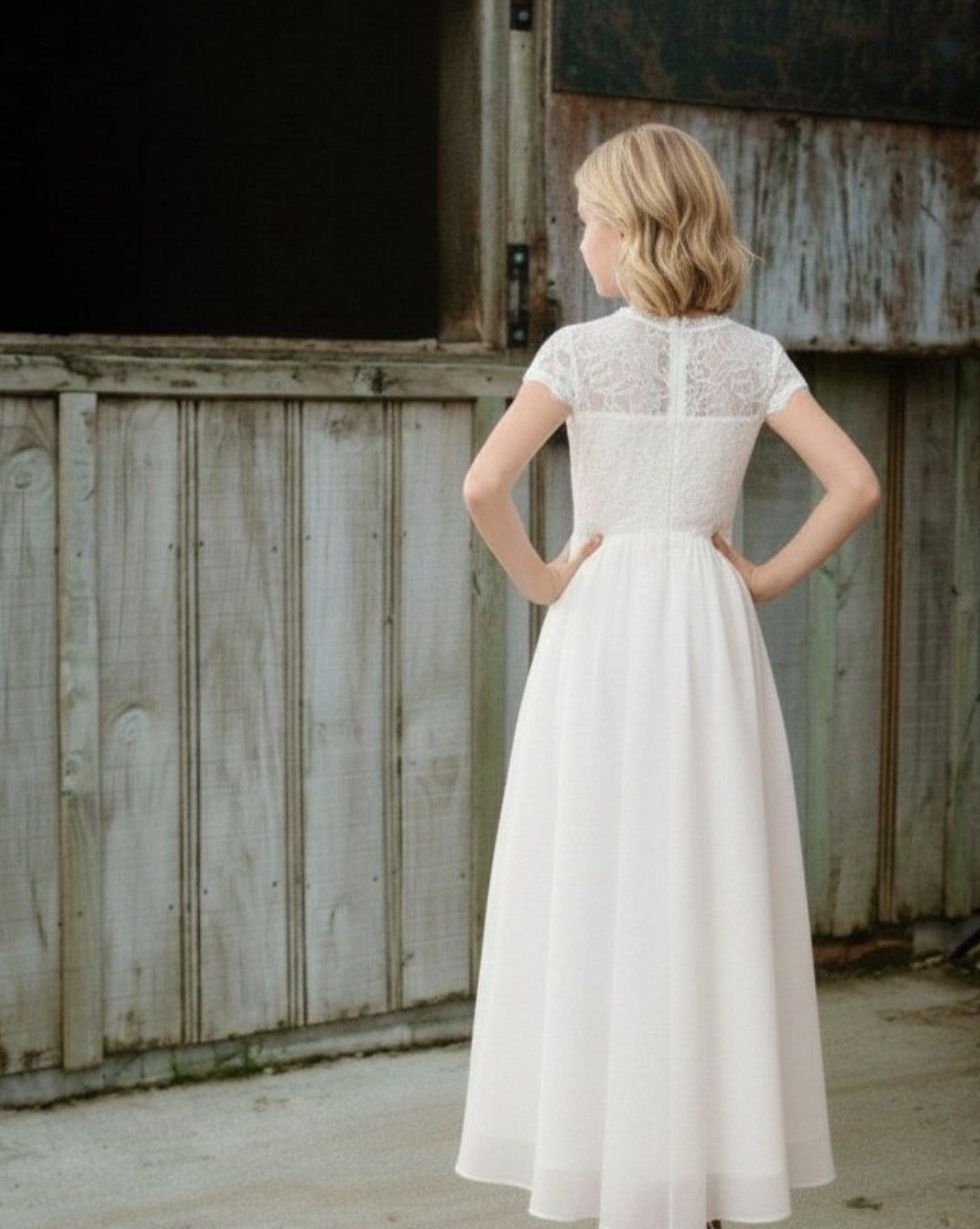 G20344 lace bodice and chiffon skirt
