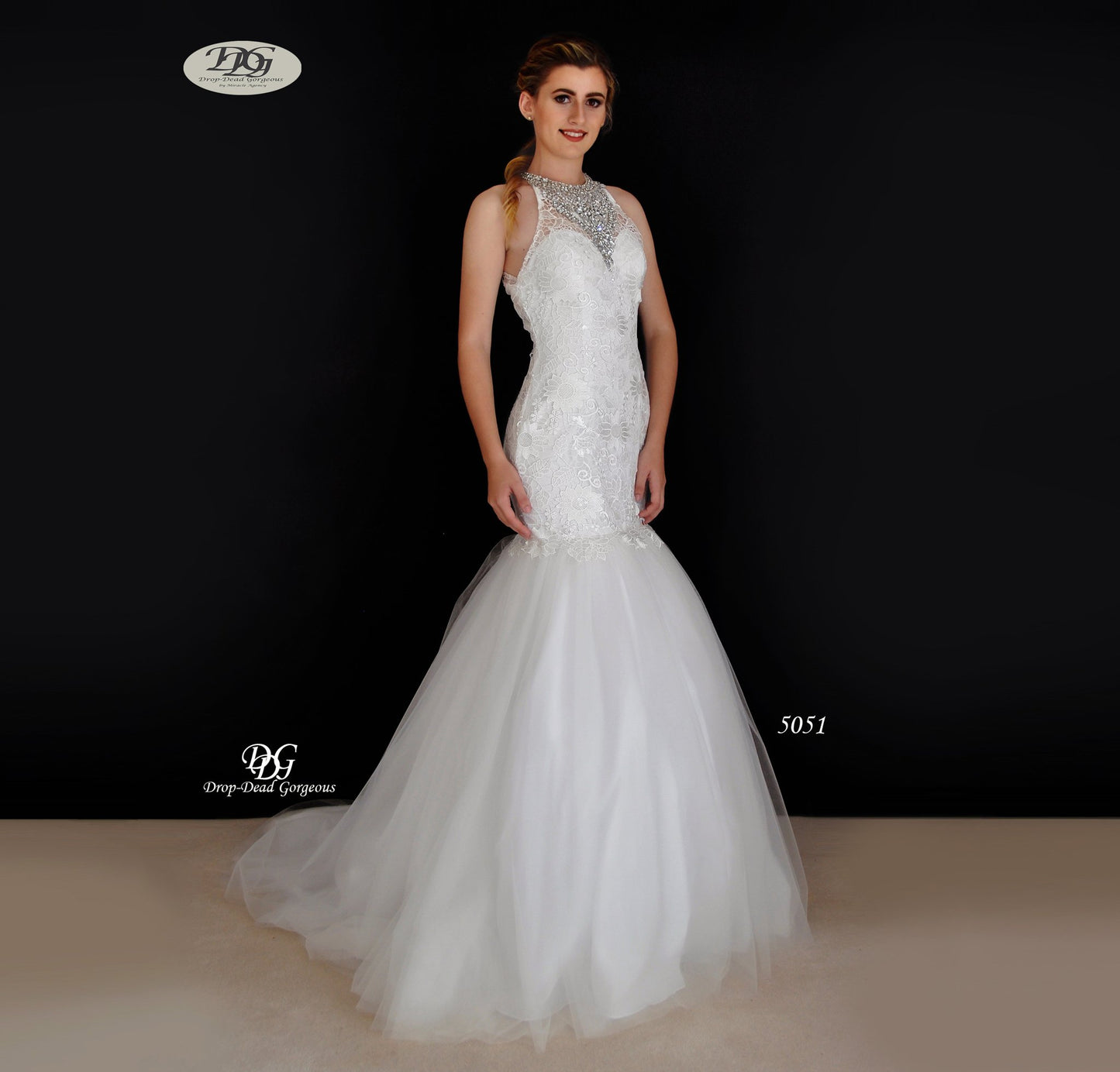 70803 / 5051. Lace and beaded mermaid with full tulle skirt.