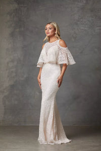 71307 - Bohemian gown in beautiful soft pink beaded lace. Size 10