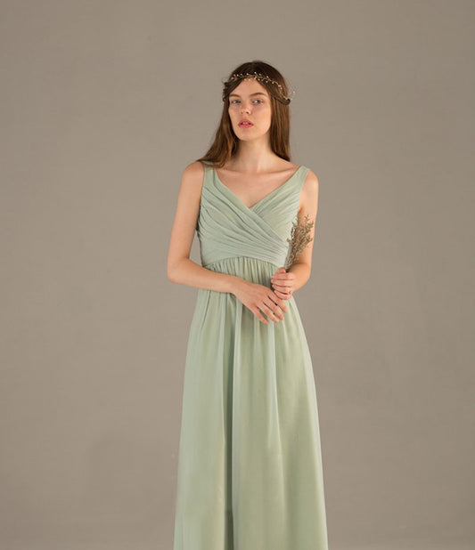 11194 Sage green, chiffon, v neck.