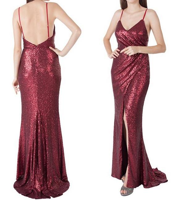 10631 burgundy sequined semi fitted with split size 10.