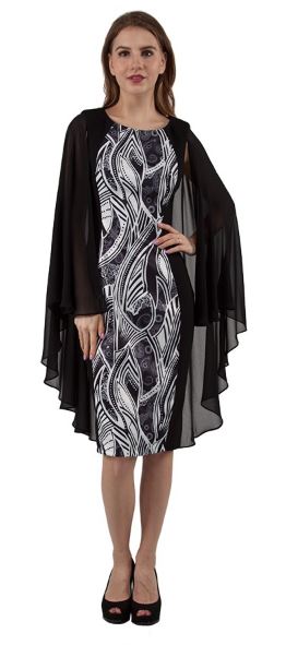10402B size 10 Black and white print dress with plain black cape