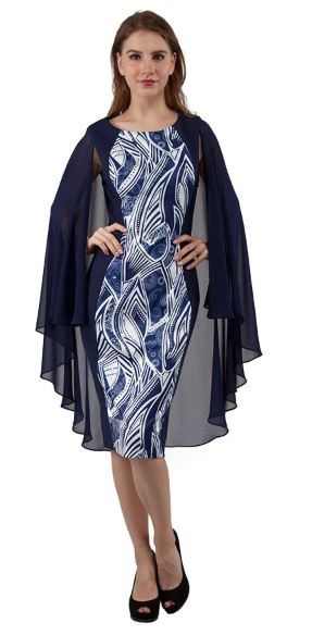10402 size 8 navy and white print dress with plain navy cape