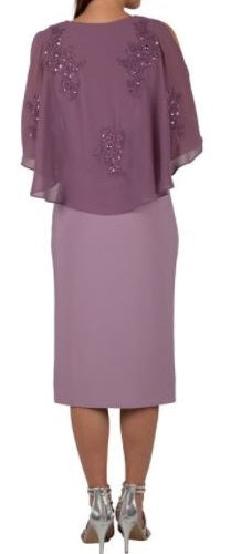 10646 Mauve stretch fabric dress with chiffon overtop.