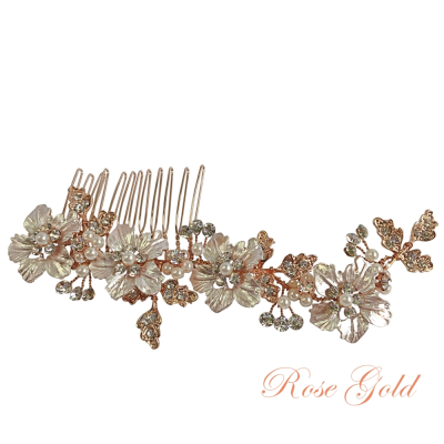 #7208 Floral Romance bridal , rose gold wedding, hair comb - Size is 12cm x 5cm wide.