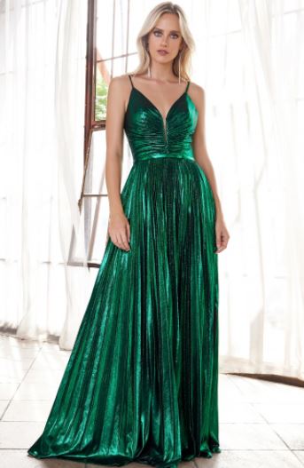 10761E Emerald. A-line sparkle satin gown. Split. Deep sweetheart. Size 18