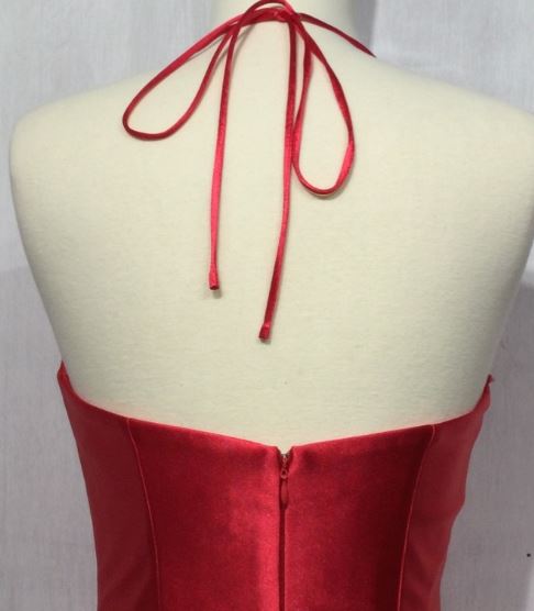11055 red satin corset fitted gown. Size 12