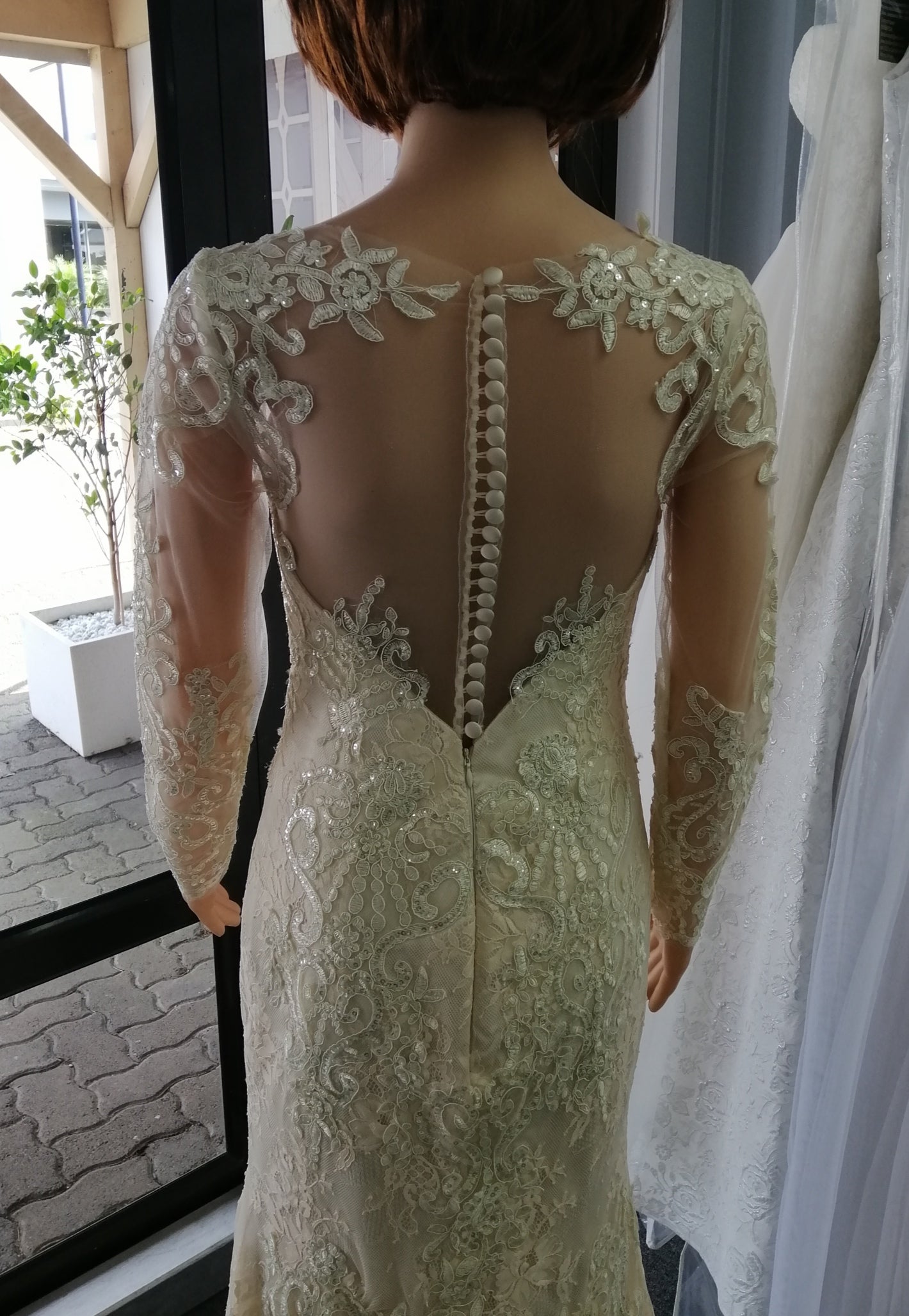 1820 size 6 champagne long sleeved formal wedding gown