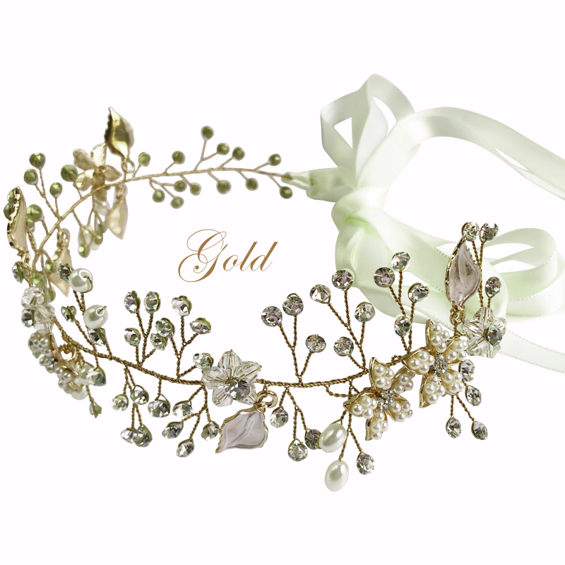 7428 Crystal Elegance gold hair vine.