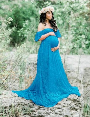 The Kiki (blue). Bohemian off shoulder lace. Hire. $99.00.