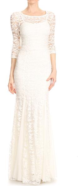 70055. bohemian off white chiffon and lace. Long sleeves