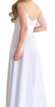 70096 Floaty white chiffon. Embroidered, scoop neckline