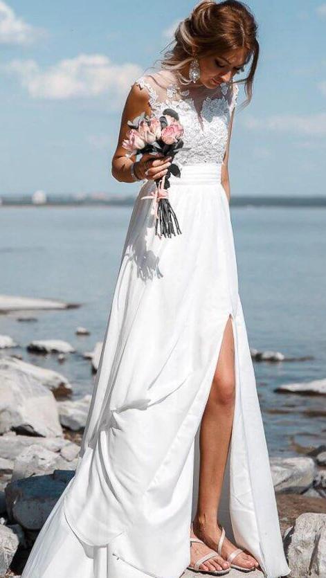 70720 Bohemian, chiffon, beach style wedding gown