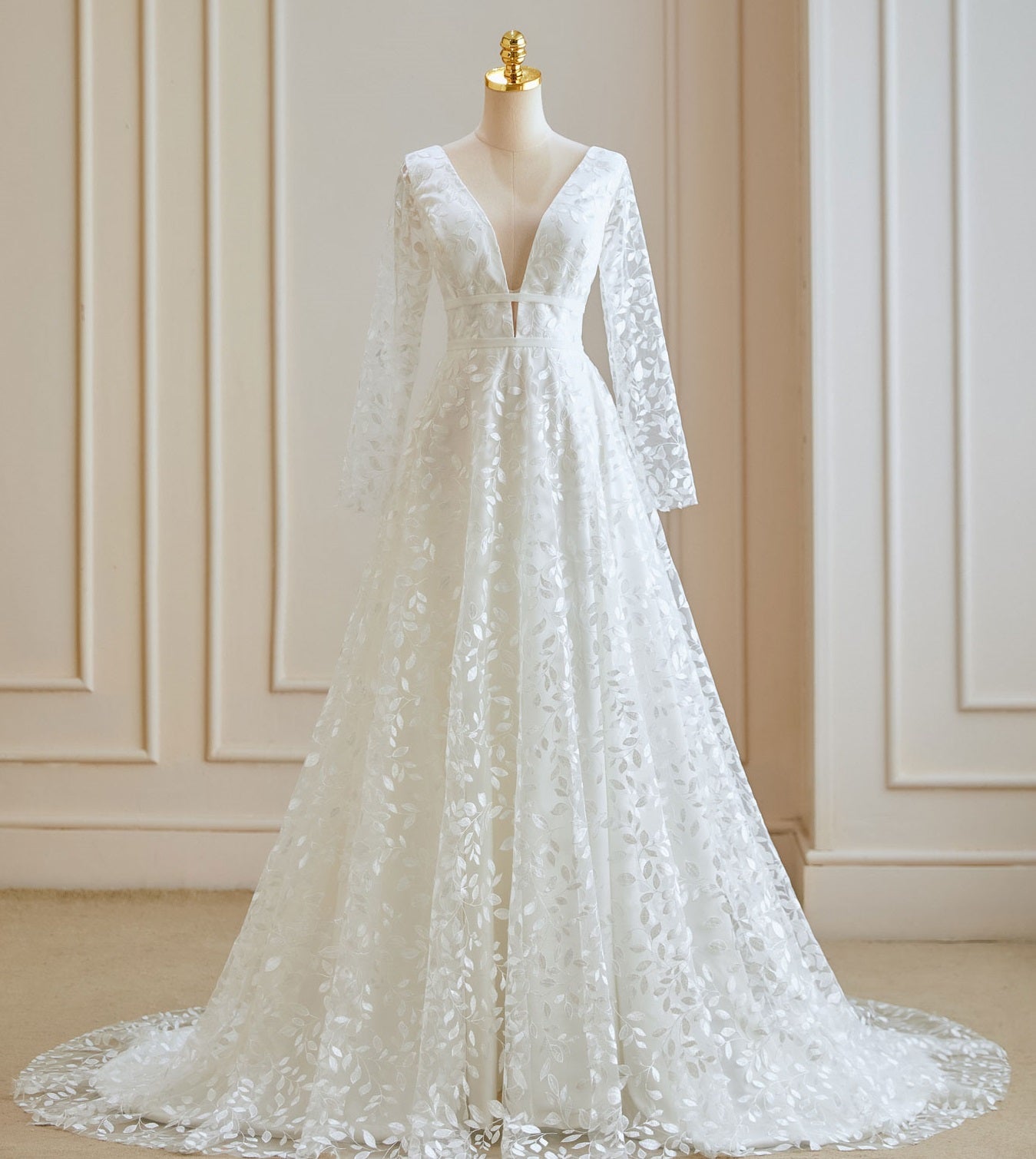 71466 Boho with long sleeves and delicate leaf design. A-line skirt – Bridal  & Ball New Zealand