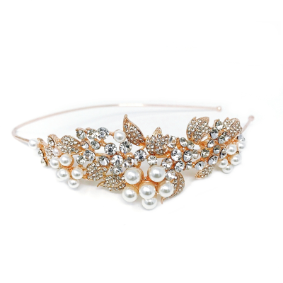 7320 Vintage rose gold, crystal and pearl headband by Athena.