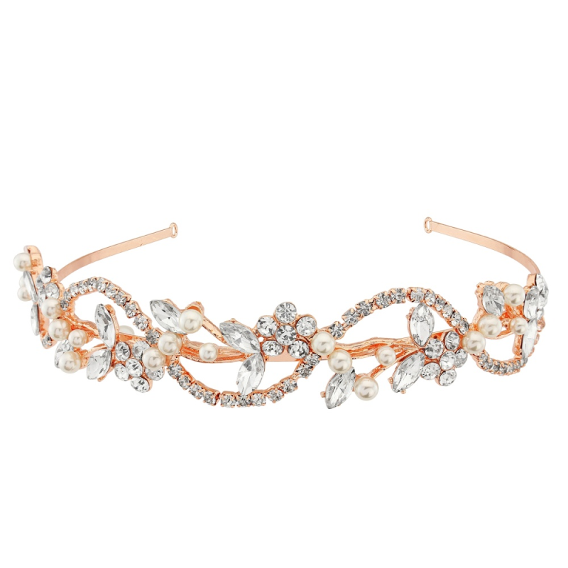7322 Vintage rose gold, crystal and pearl headband by Athena.