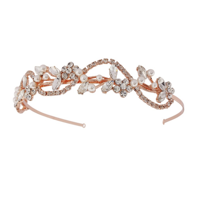 7322 Vintage rose gold, crystal and pearl headband by Athena.