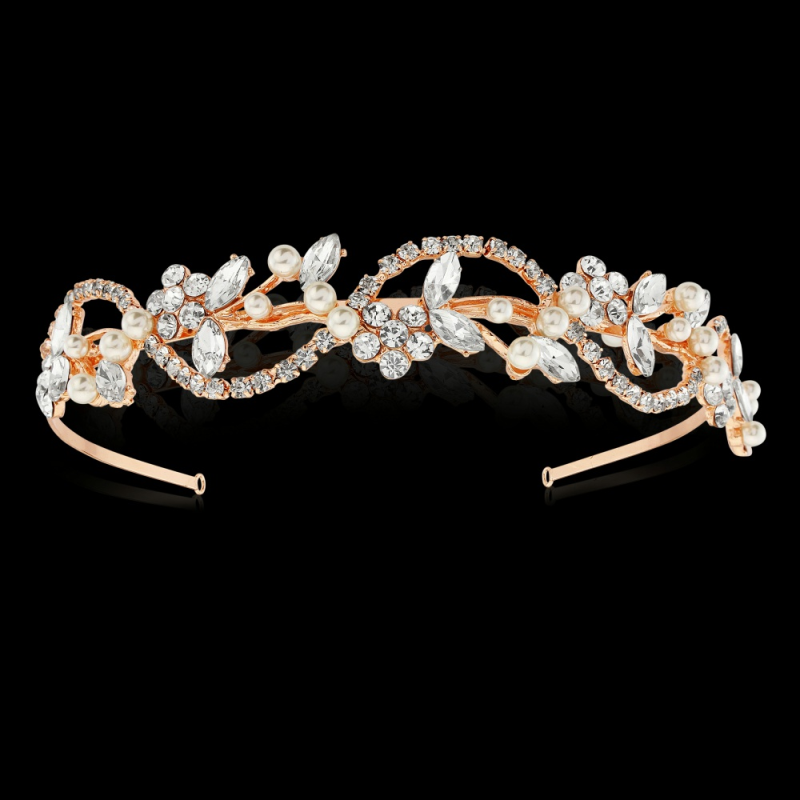 7322 Vintage rose gold, crystal and pearl headband by Athena.