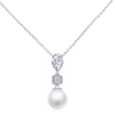 #7348 CUBIC ZIRCONIA EXQUISITE PEARL DROP NECKLACE By SASSB