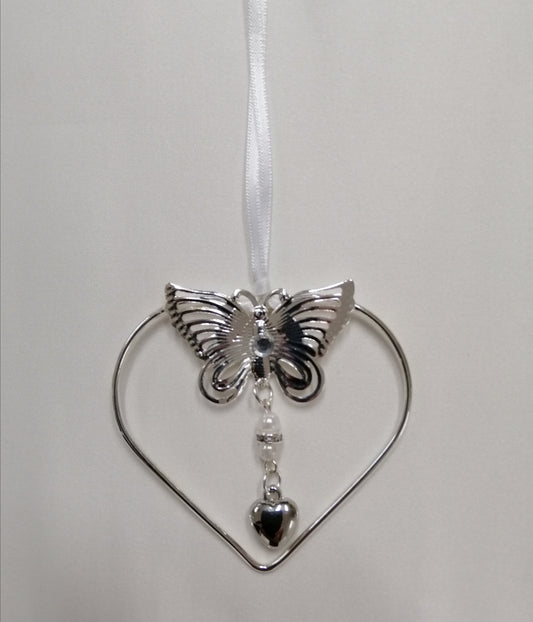 BBHR4 Silver butterfly heart good luck bridal charm