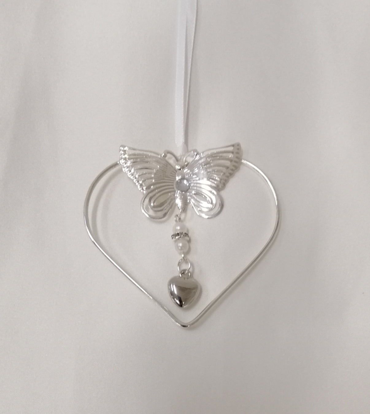 BBHR4 Silver butterfly heart good luck bridal charm