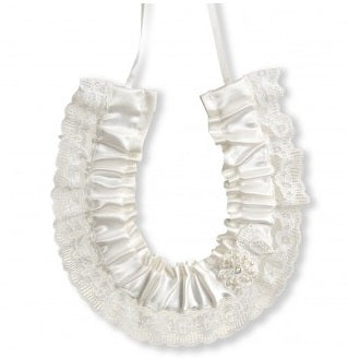 BBHS41 Ivory satin and lace bridal horseshoe with lace applique