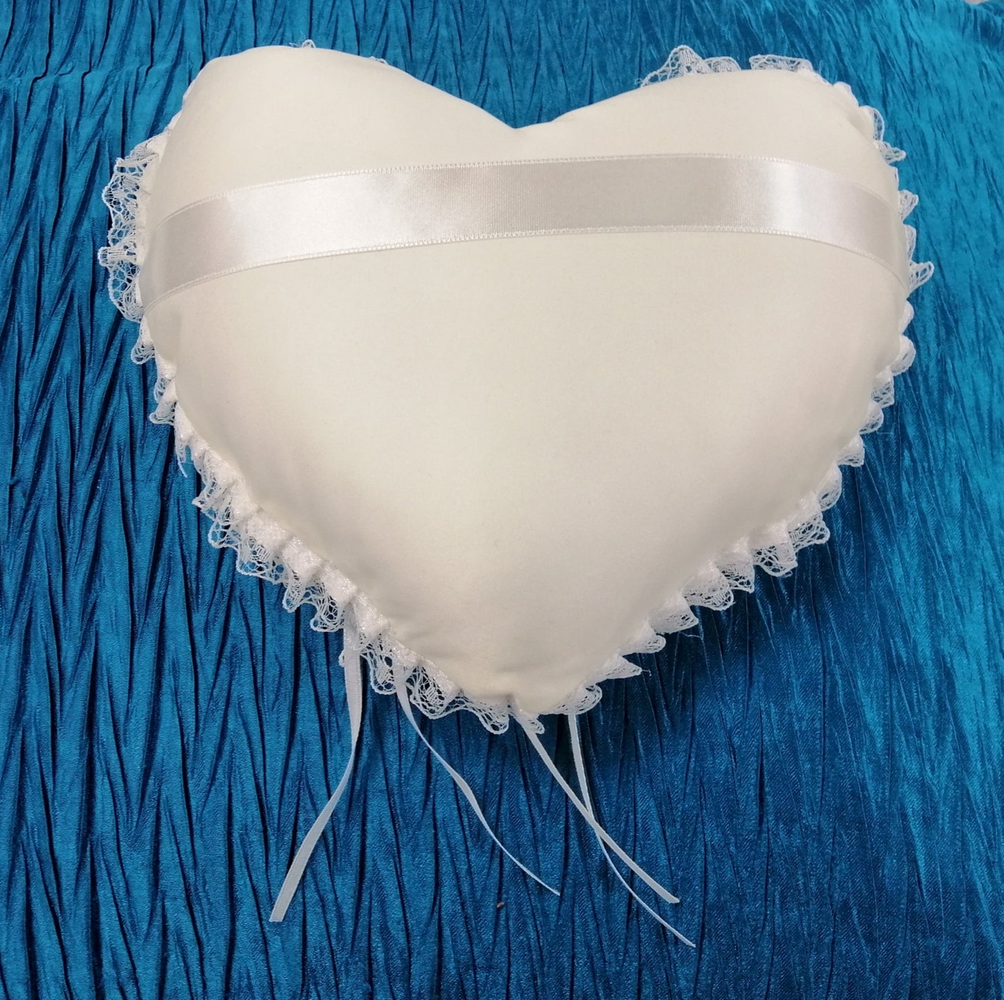 BBRP5 Soft ivory cotton with lace edge. Heart shaped, wedding ring pillow/ carrier
