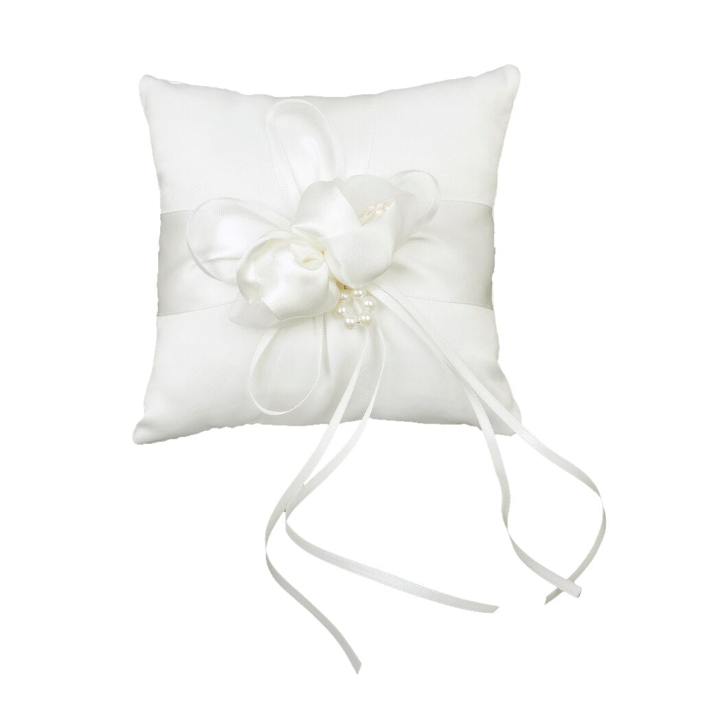 BBRP9  Cream Satin with pearl detail Wedding Ring Pillow/ carrier 15 x 15