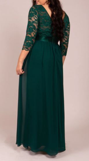 11302 Emerald green. Chiffon with long lace sleeves.