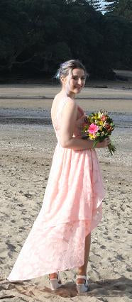 11236 Pink high low v neck dress size 10.