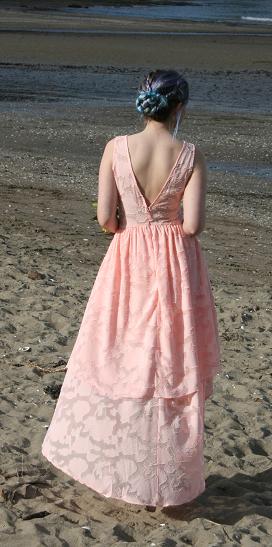 11236 Pink high low v neck dress size 10.